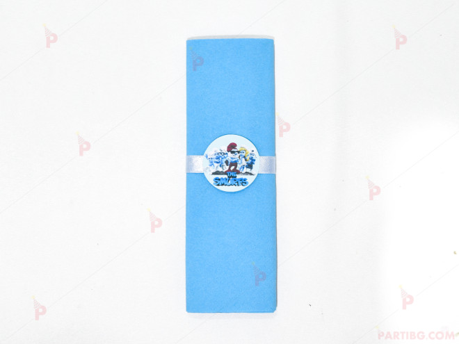 Салфетка едноцветна в синьо и тематичен декор Смърфовете / The smurfs | PARTIBG.COM