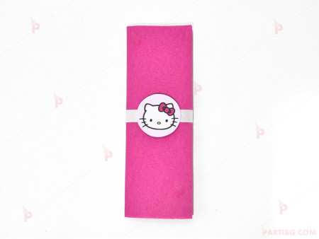 Салфетка едноцветна в циклама и тематичен декор Кити / Hello Kitty 2
