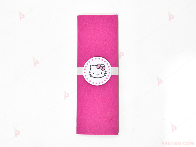 Салфетка едноцветна в циклама и тематичен декор Кити / Hello Kitty | PARTIBG.COM