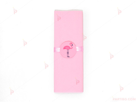 Салфетка едноцветна в розово и тематичен декор Фламинго