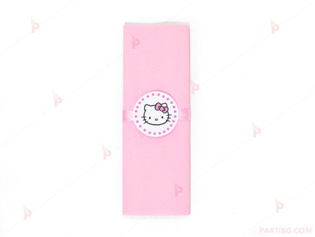 Салфетка едноцветна в розово и тематичен декор Кити / Hello Kitty
