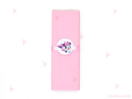 Салфетка едноцветна в розово и тематичен декор Мини Маус / Minnie Mousee 2