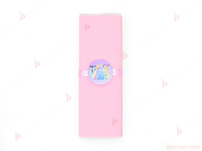 Салфетка едноцветна в розово и тематичен декор Принцеси/ Princess | PARTIBG.COM