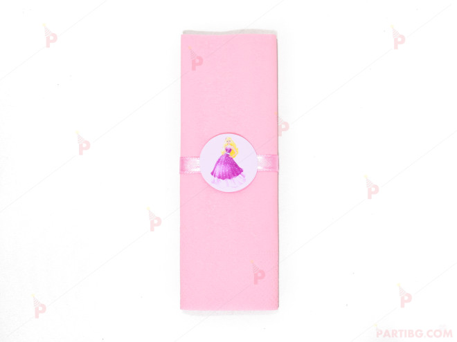 Салфетка едноцветна в розово и тематичен декор Барби / Barbie | PARTIBG.COM