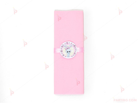 Салфетка едноцветна в розово и тематичен декор Зайче