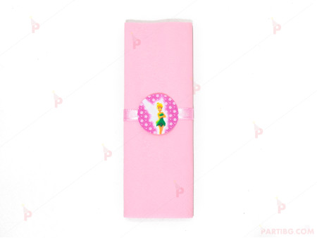Салфетка едноцветна в розово и тематичен декор Тинкърбел/Камбанка