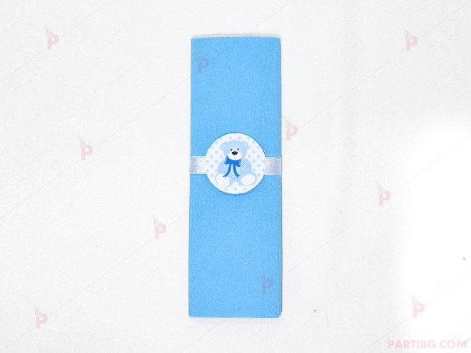 Салфетка едноцветна в синьо и тематичен декор синьо мече | PARTIBG.COM