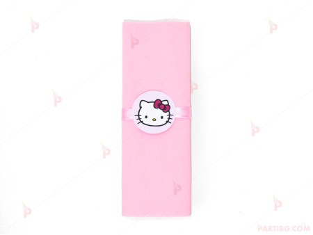 Салфетка едноцветна в розово и тематичен декор Кити / Hello Kitty 2