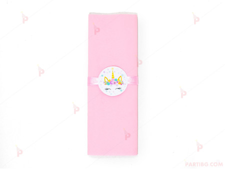 Салфетка едноцветна в розово и тематичен декор Еднорог / Unicorn 3