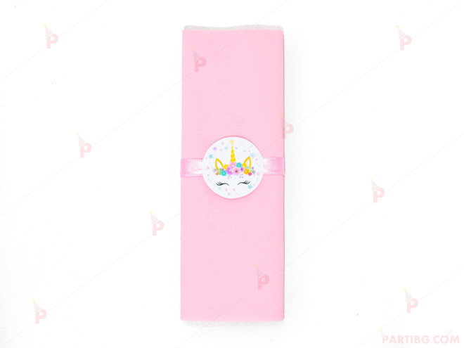 Салфетка едноцветна в розово и тематичен декор Еднорог / Unicorn 3 | PARTIBG.COM