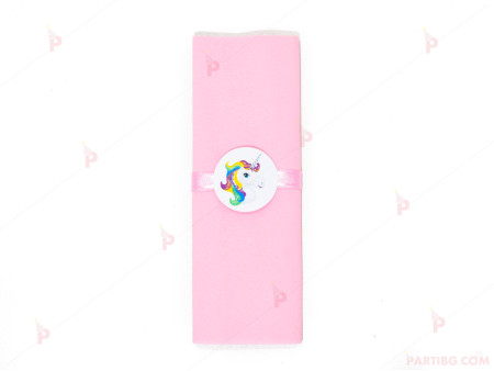 Салфетка едноцветна в розово и тематичен декор Еднорог / Unicorn
