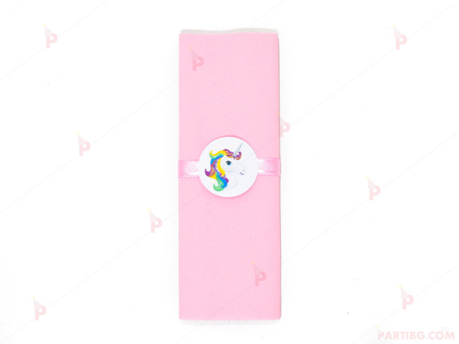 Салфетка едноцветна в розово и тематичен декор Еднорог / Unicorn | PARTIBG.COM