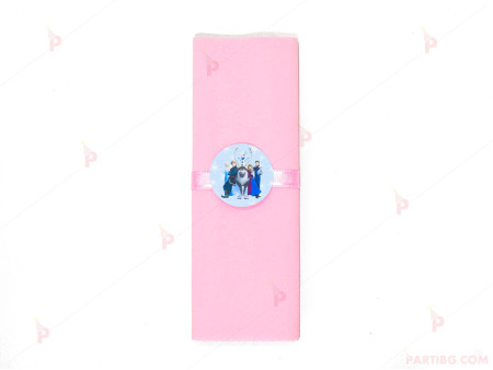 Салфетка едноцветна в розово и тематичен декор Леденото кралство / Frozen