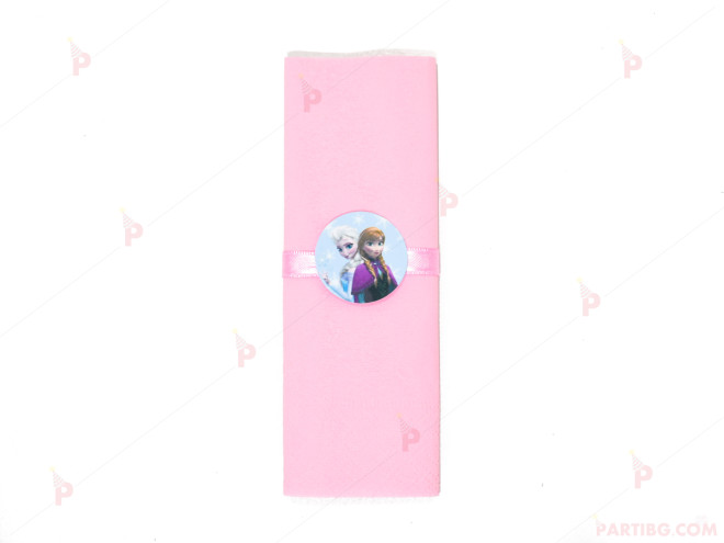 Салфетка едноцветна в розово и тематичен декор Елза и Ана Леденото кралство / Frozen | PARTIBG.COM