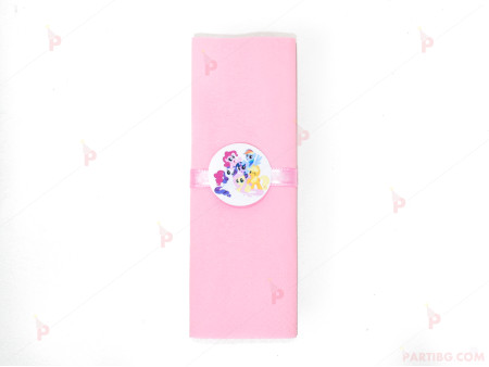 Салфетка едноцветна в розово и тематичен декор Понита/My little pony