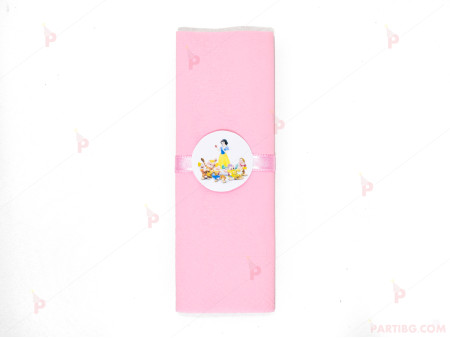 Салфетка едноцветна в розово и тематичен декор Снежанка и седемте джуджета