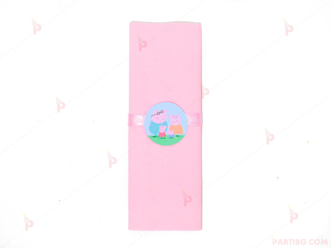 Салфетка едноцветна в розово и тематичен декор Пепа пиг/ Peppa Pig | PARTIBG.COM