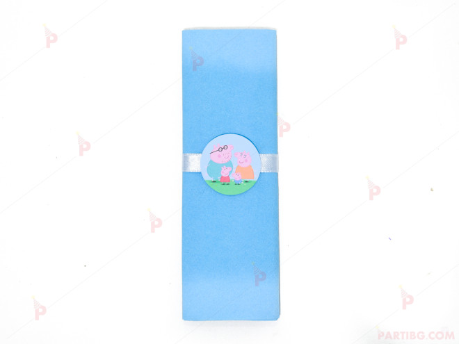 Салфетка едноцветна в синьо и тематичен декор Пепа пиг/ Peppa Pig | PARTIBG.COM