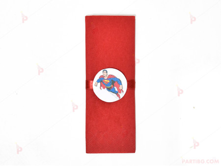 Салфетка едноцветна в червено и тематичен декор Супермен / Superman