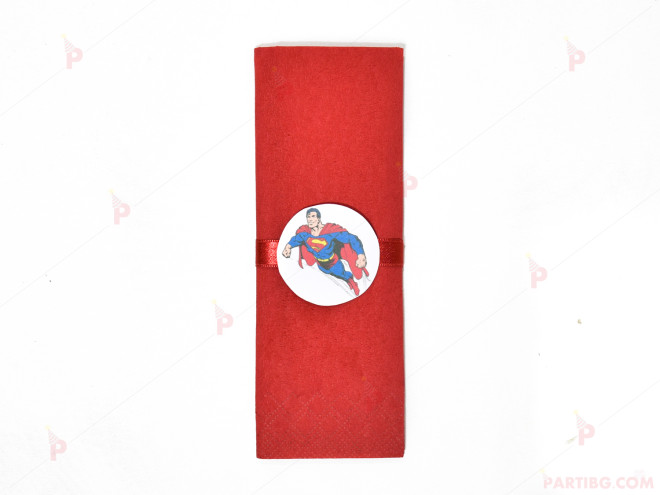 Салфетка едноцветна в червено и тематичен декор Супермен / Superman | PARTIBG.COM