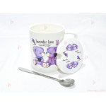 Чаша за чай с лъжичка от порцелан с две лилави мечета | PARTIBG.COM