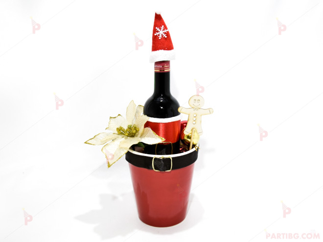 Коледен подарък - декорирана саксия с м. бутилка вино | PARTIBG.COM