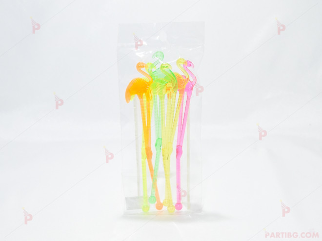 Бъркалки пластмасови за коктейл или шейк к-т 6бр. фламинго | PARTIBG.COM