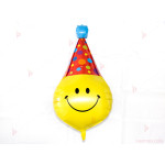 Фолиев балон 3D с усмивка и шапка | PARTIBG.COM
