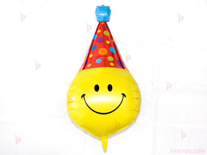 Фолиев балон 3D с усмивка и шапка | PARTIBG.COM