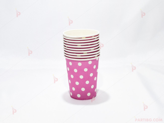 Чашки к-т 10бр. розови с бели точки | PARTIBG.COM