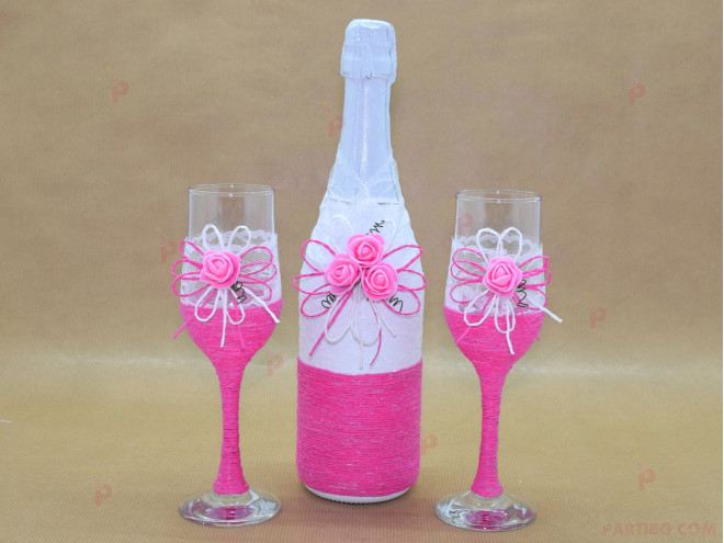 Комплект чаши с шампанско в розово