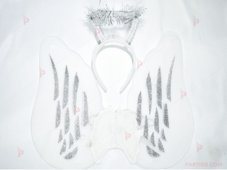 Комплект Ангелче в бяло-диадема и крила