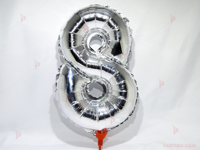 Фолиев балон цифра "8"-сребрист 40 см. | PARTIBG.COM