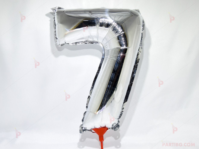 Фолиев балон цифра "7"-сребрист 40 см. | PARTIBG.COM