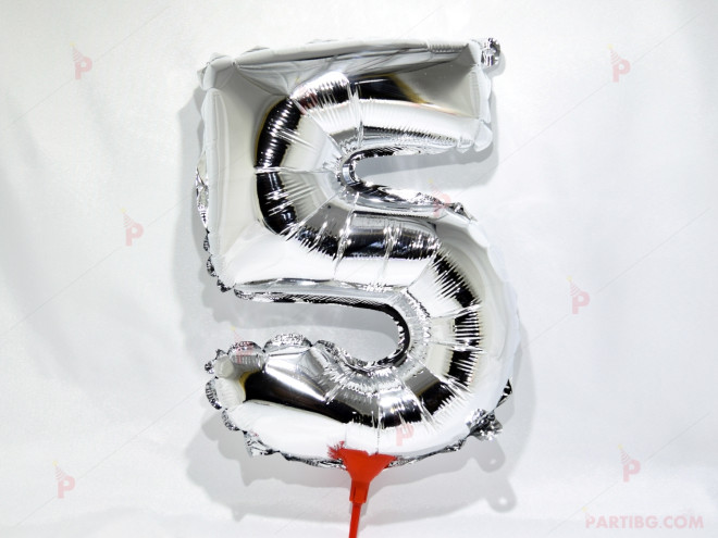 Фолиев балон цифра "5"-сребрист 40 см. | PARTIBG.COM
