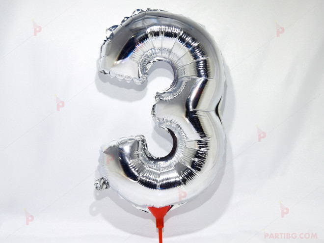 Фолиев балон цифра "3"-сребрист 40 см. | PARTIBG.COM