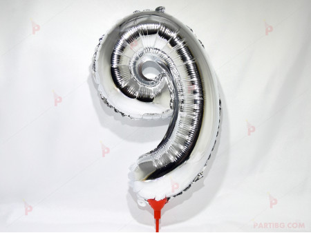 Фолиев балон цифра "9"-сребрист 40 см.