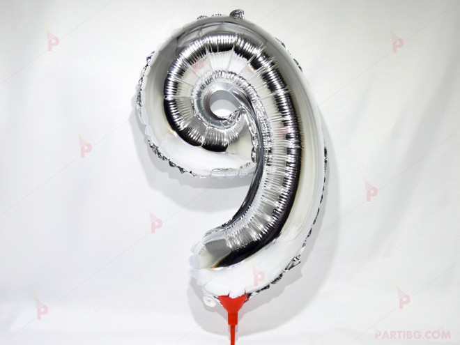 Фолиев балон цифра "9"-сребрист 40 см. | PARTIBG.COM