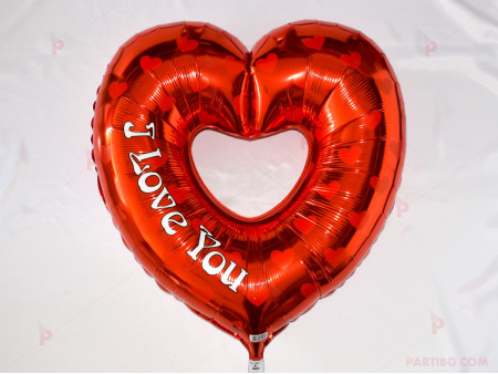 Фолиев балон сърце червено с надпис "I love you" с дупка