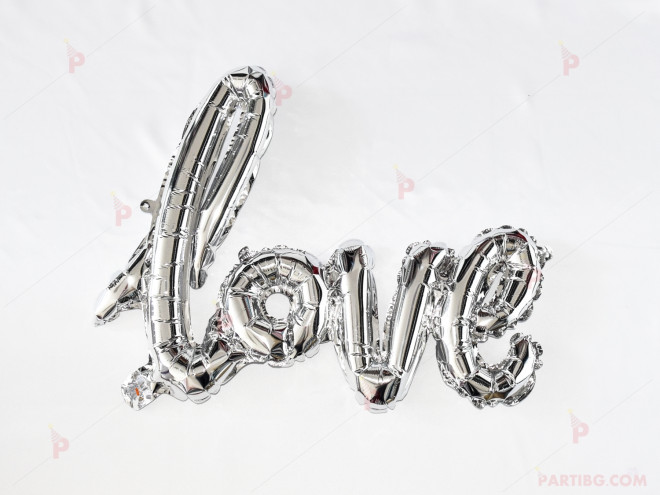 Фолиев балон надпис "LOVE" в сребърно | PARTIBG.COM
