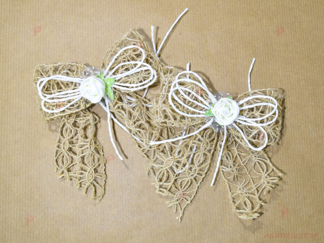 Украса за ритуални чаши с декорация от зебло и бели розички с перличка | PARTIBG.COM