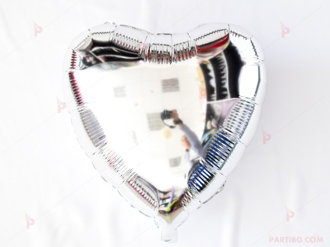 Фолиев балон във формата на сърце в сребърно | PARTIBG.COM
