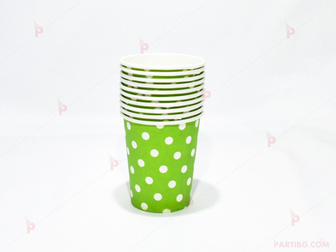 Чашки к-т 10бр. зелени с бели точки | PARTIBG.COM